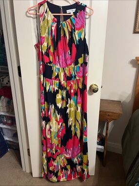 Sabrina Blue Navy Maxi Dress with Pink, Green & Teal Floral Print